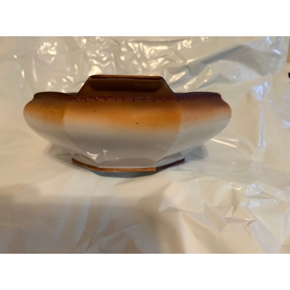 Antique Nippon Hand Painted Octagonal Porcelain Bowl Landscape Floral Gold Trim - Picture 6 of 8